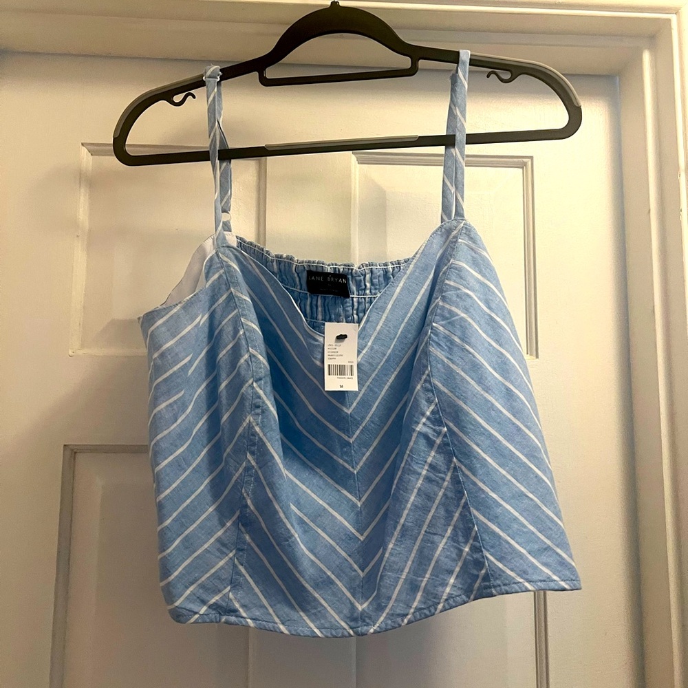 Linen blue and white stripe top